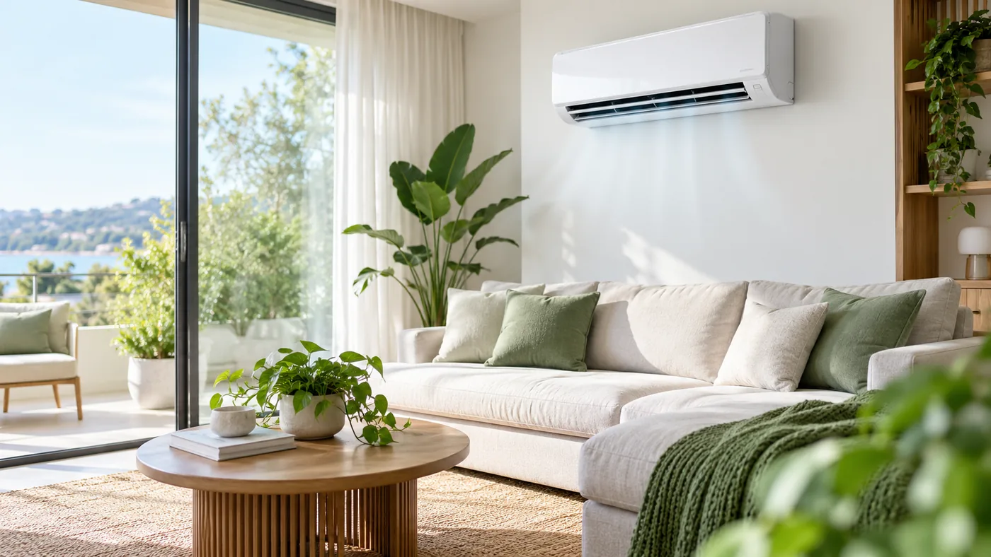 Climatizzatore a parete in un soggiorno luminoso